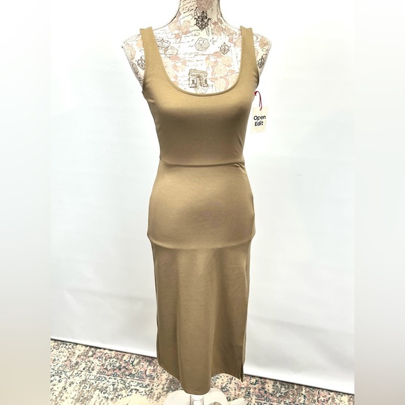 OPEN EDIT Khaki tank scoop neck bodycon midi dress size XS.‎ - Picture 8 of 16